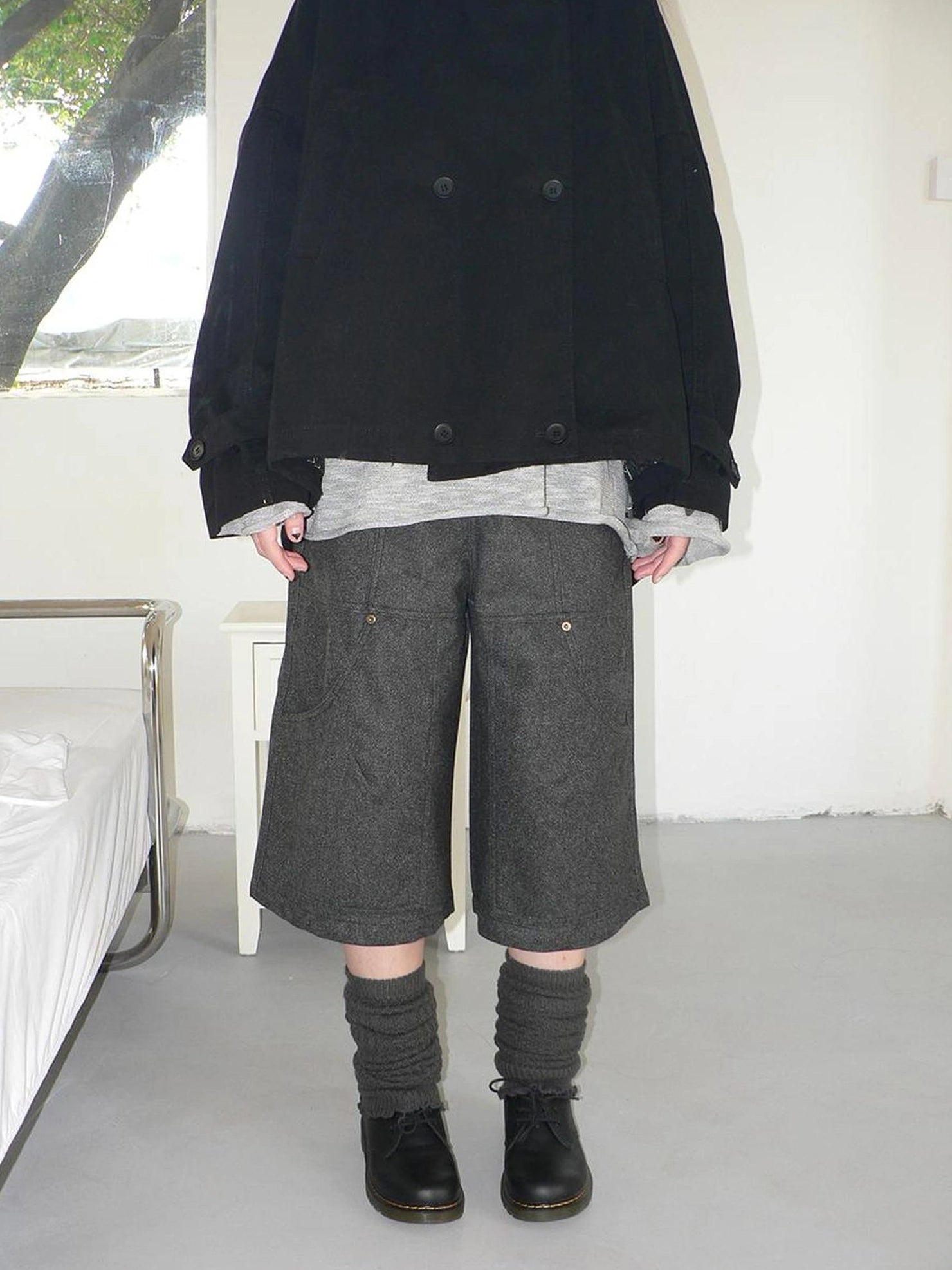 ang project Gray Woolen Cargo Culottes Pants
