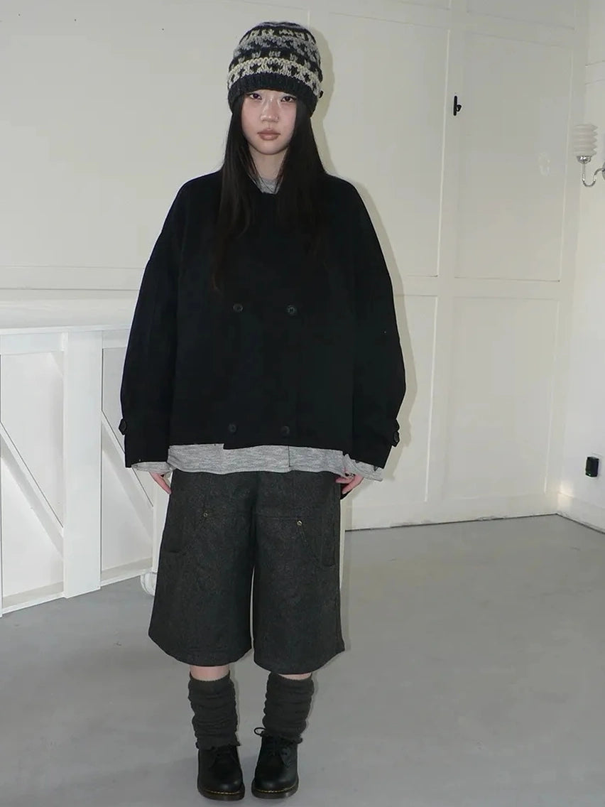 ang project Gray Woolen Cargo Culottes Pants