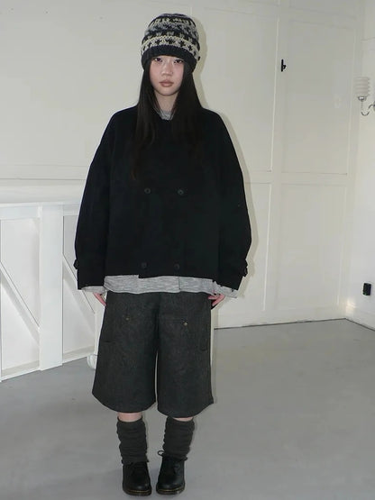 ang project Gray Woolen Cargo Culottes Pants