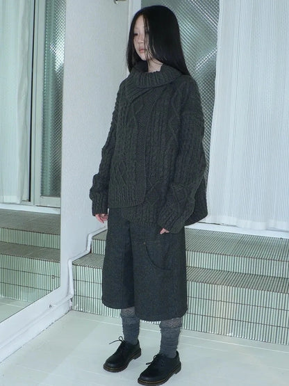 ang project Gray Woolen Cargo Culottes Pants