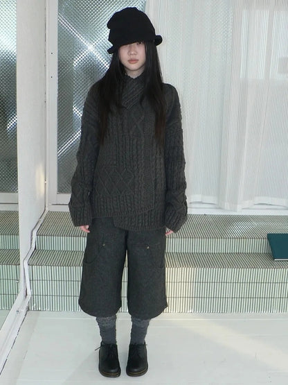 ang project Gray Woolen Cargo Culottes Pants