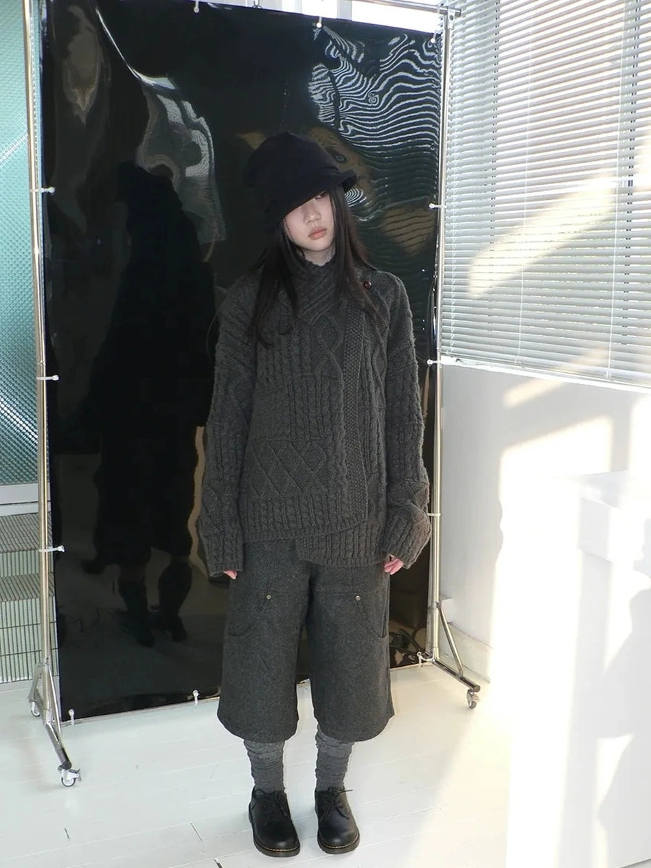 ang project Gray Woolen Cargo Culottes Pants