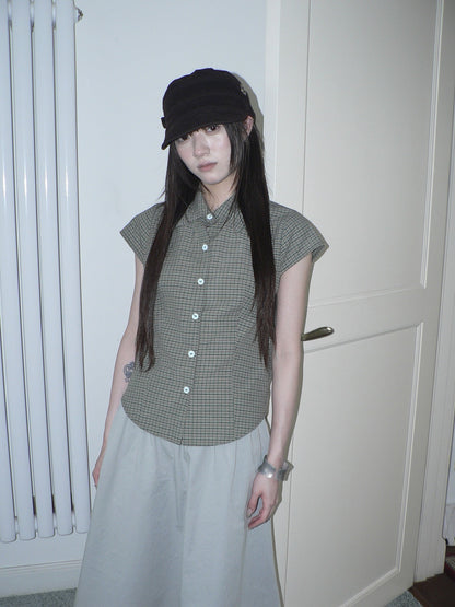 ang_project_Green_Checked_Butterfly_Buckle_Contrast_Flutter_Sleeve_Women&