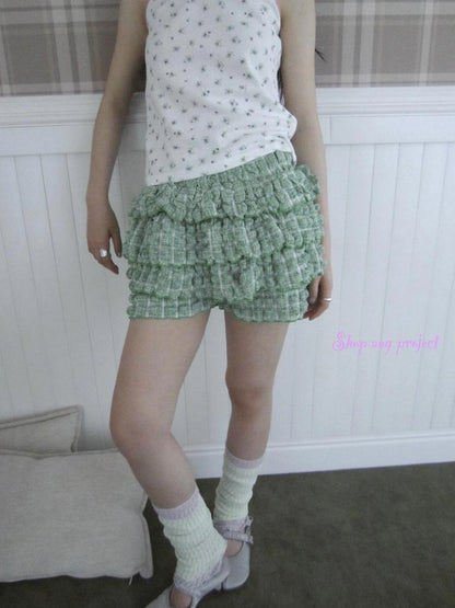 ang project Green Checkered Ruffle Hem Cake Pants Skirt Skirt