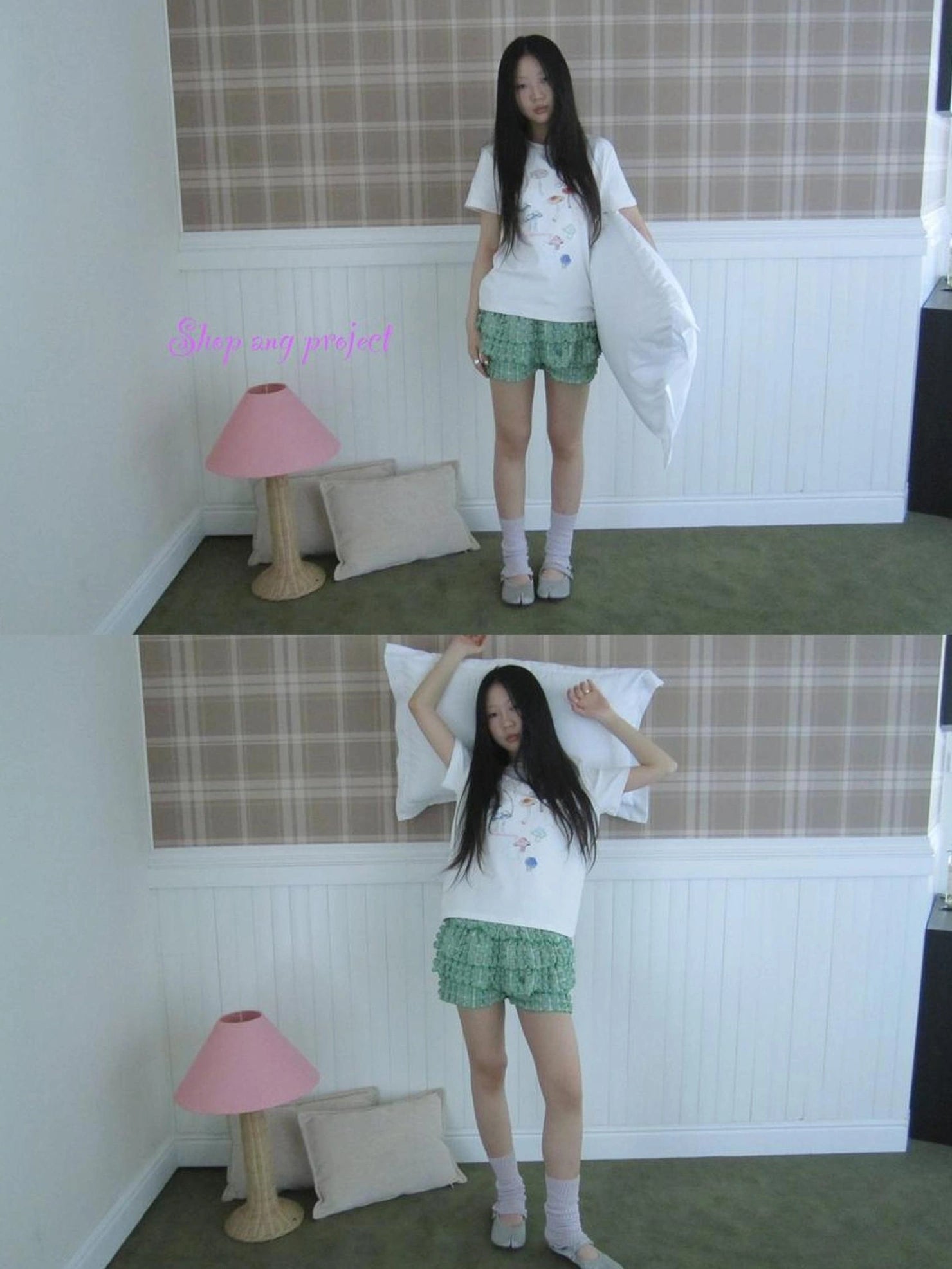 ang project Green Checkered Ruffle Hem Cake Pants Skirt Skirt