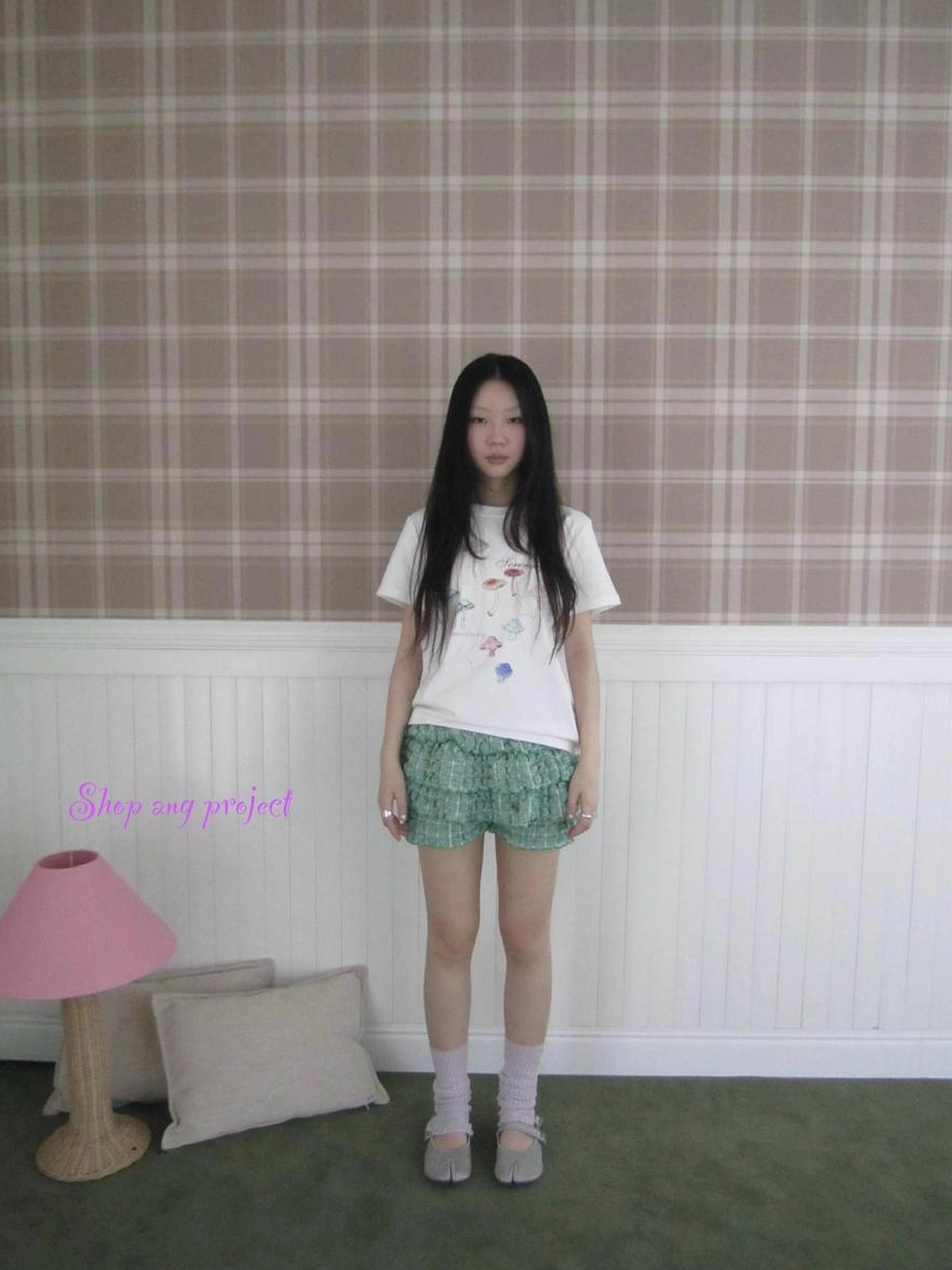 ang project Green Checkered Ruffle Hem Cake Pants Skirt Skirt