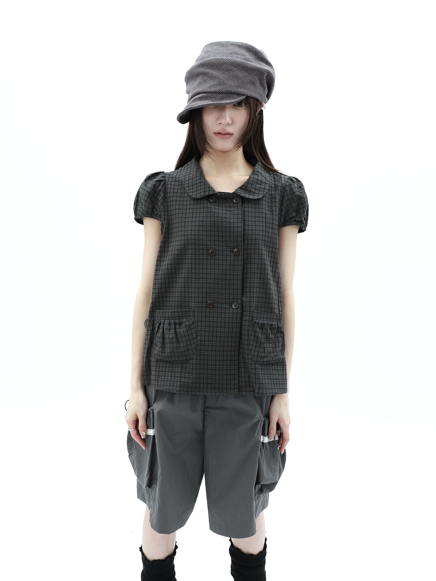 ang_project_Green_Plaid_Collared_Puff_Sleeve_Women&