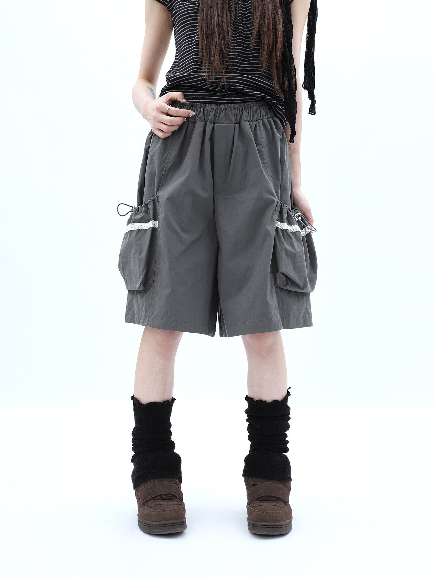 ang_project_Grey_Lace_Trim_Patchwork_Elastic_Waist_Cargo_Women&