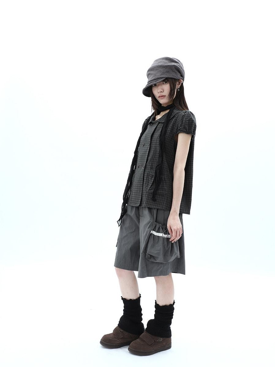ang project Grey Lace Trim Patchwork Elastic Waist Cargo Women&