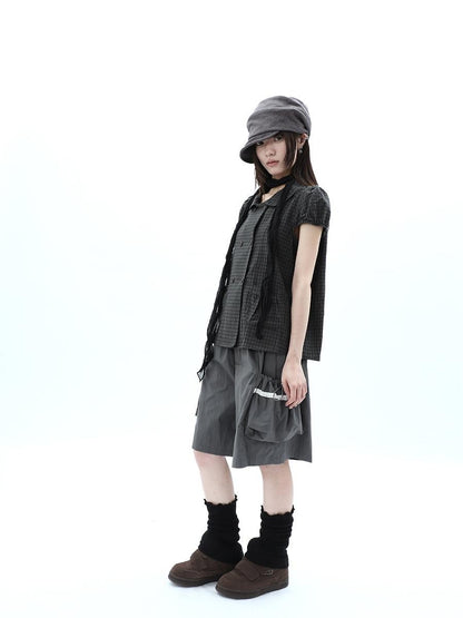 ang project Grey Lace Trim Patchwork Elastic Waist Cargo Women&