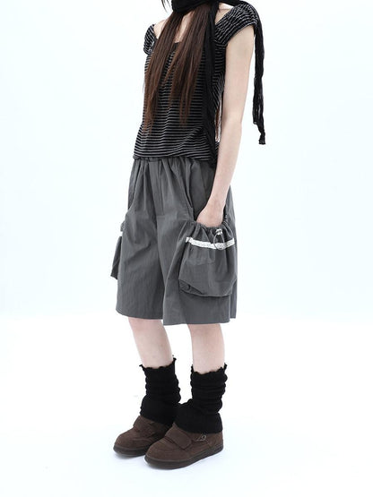 ang project Grey Lace Trim Patchwork Elastic Waist Cargo Women&