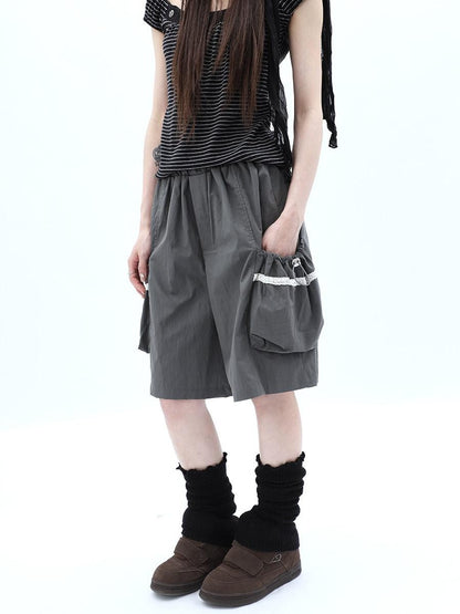 ang project Grey Lace Trim Patchwork Elastic Waist Cargo Women&