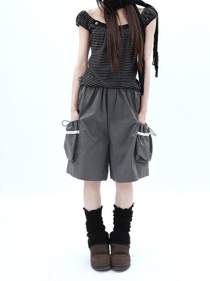 ang project Grey Lace Trim Patchwork Elastic Waist Cargo Women&