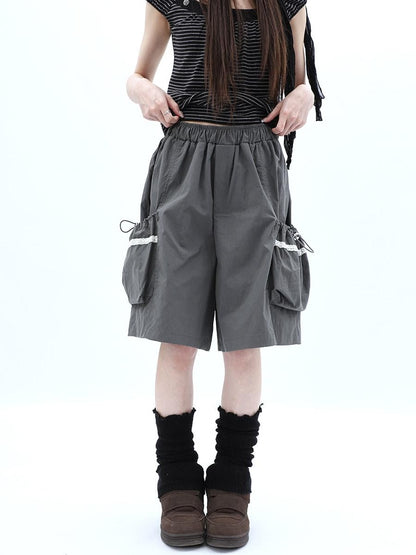 ang project Grey Lace Trim Patchwork Elastic Waist Cargo Women&