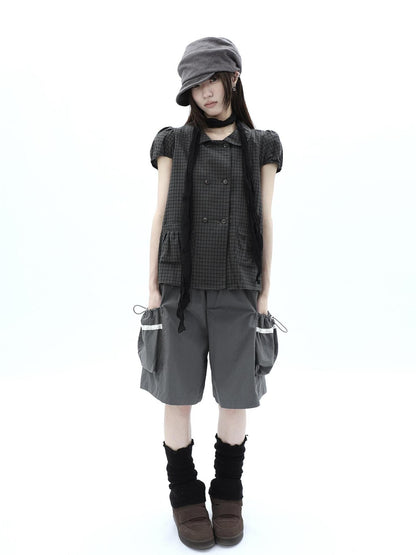 ang project Grey Lace Trim Patchwork Elastic Waist Cargo Women&