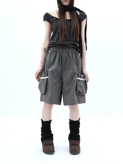 ang project Grey Lace Trim Patchwork Elastic Waist Cargo Women&