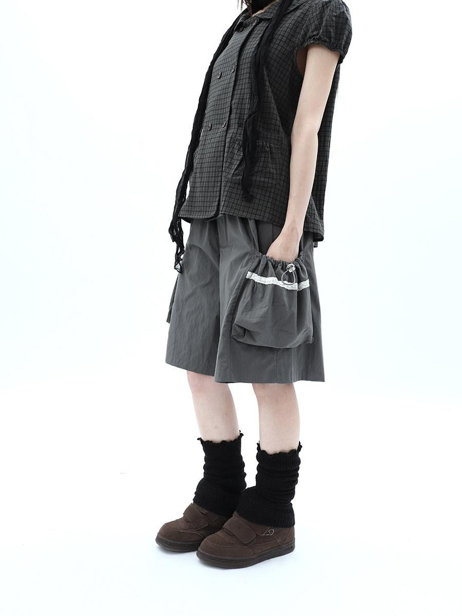 ang project Grey Lace Trim Patchwork Elastic Waist Cargo Women&
