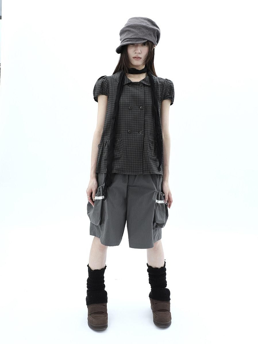 ang project Grey Lace Trim Patchwork Elastic Waist Cargo Women&