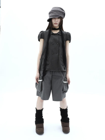 ang project Grey Lace Trim Patchwork Elastic Waist Cargo Women&