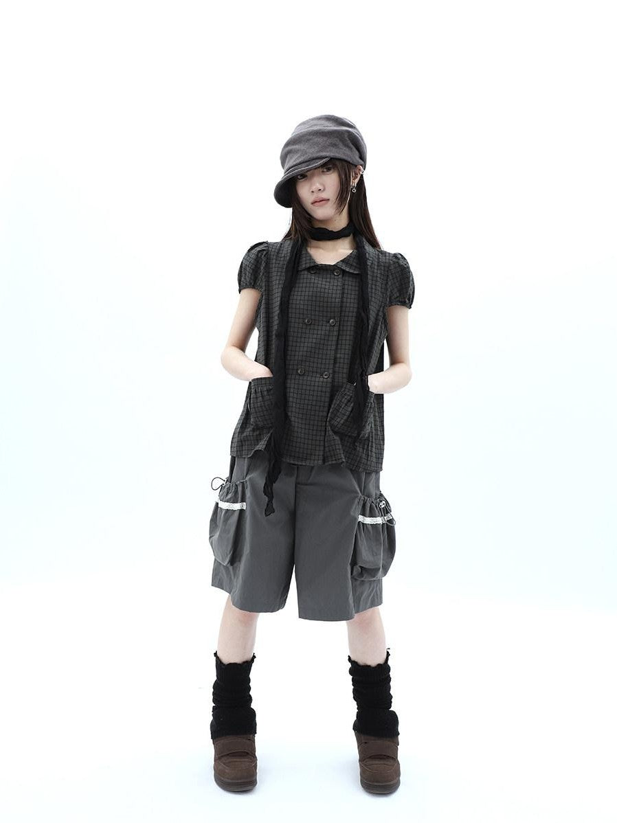 ang project Grey Lace Trim Patchwork Elastic Waist Cargo Women&