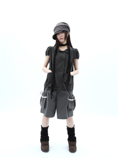 ang project Grey Lace Trim Patchwork Elastic Waist Cargo Women&