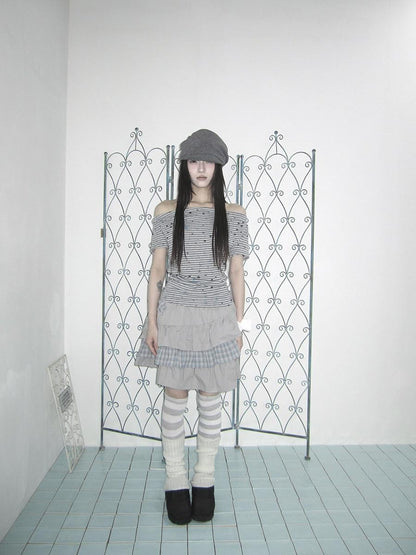 ang project Grey Striped Star Print Stacked Neck Women&