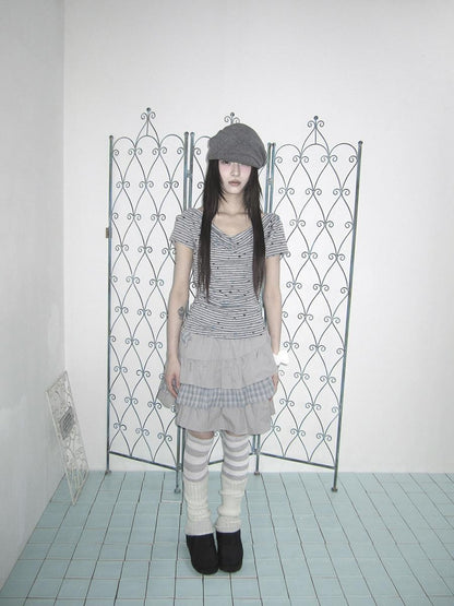 ang project Grey Striped Star Print Stacked Neck Women&