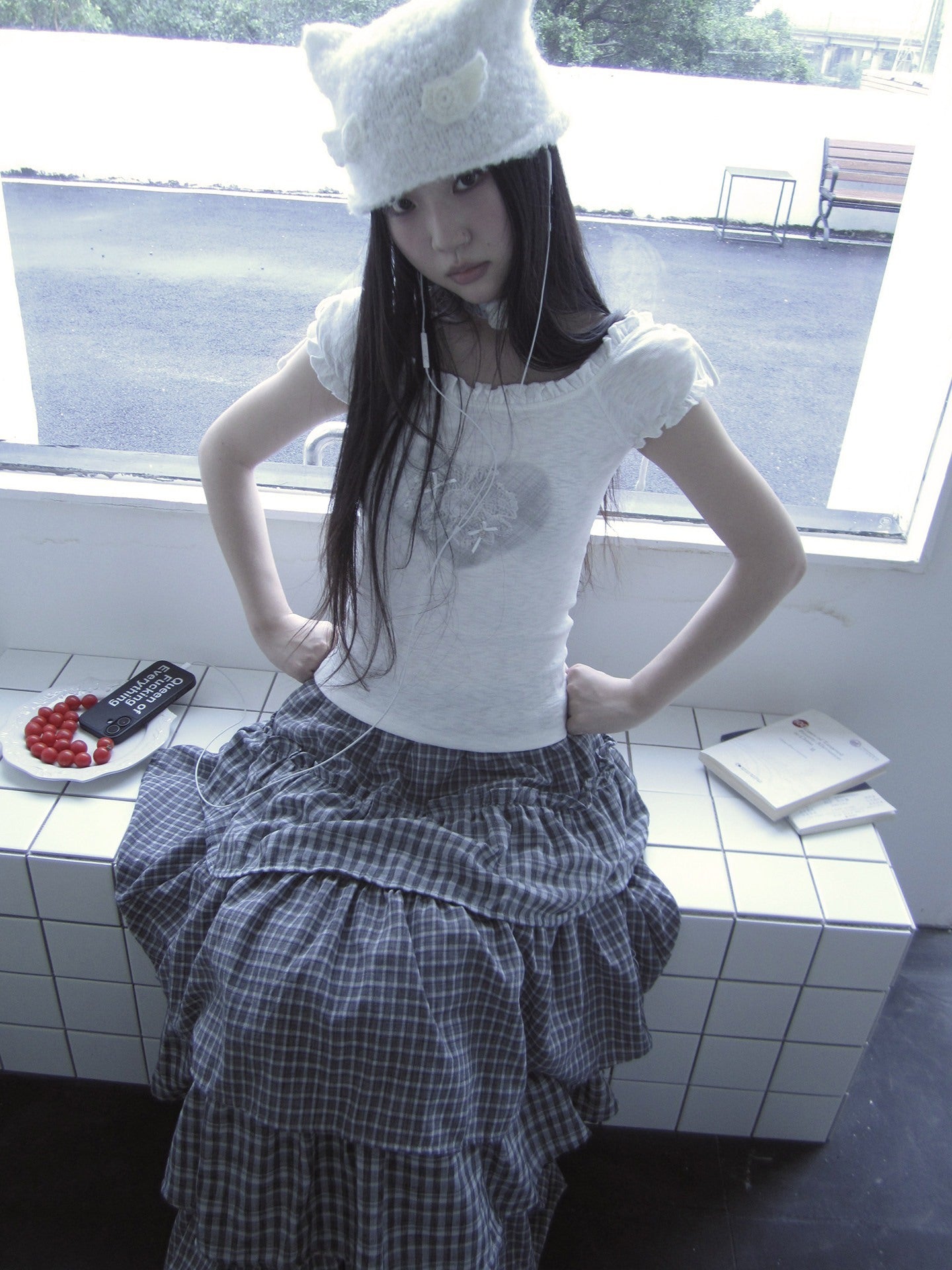 ang_project_Heart_Print_Puff_Sleeve_Tie_Slim_Fit_Women&
