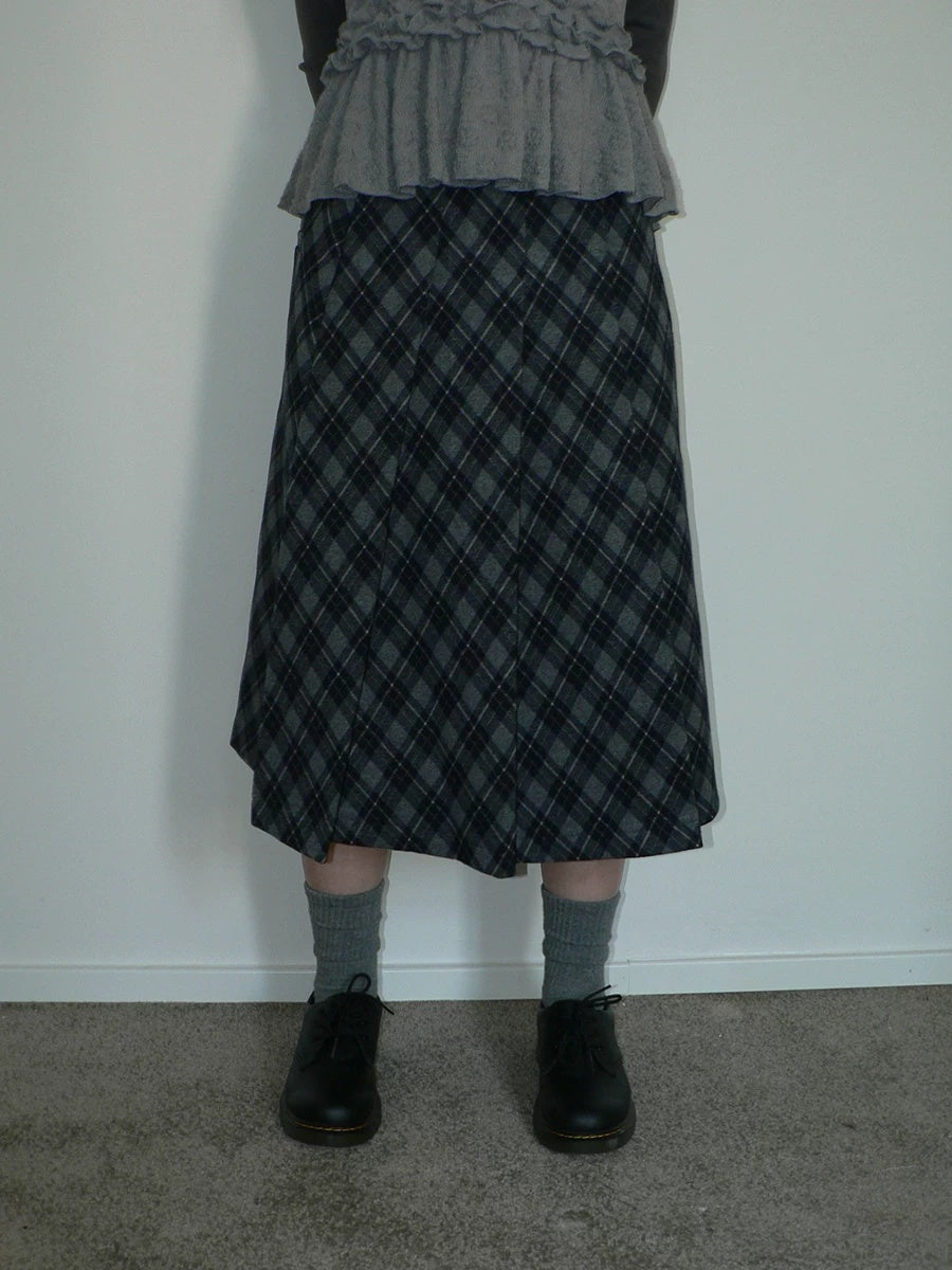 ang project High Waist Lined Vintage Pleated Side Zipper Casual Blue Women Midi Skirt