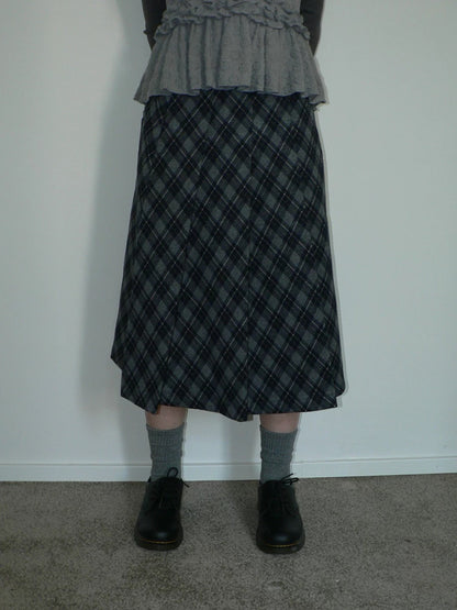 ang project High Waist Lined Vintage Pleated Side Zipper Casual Blue Women Midi Skirt