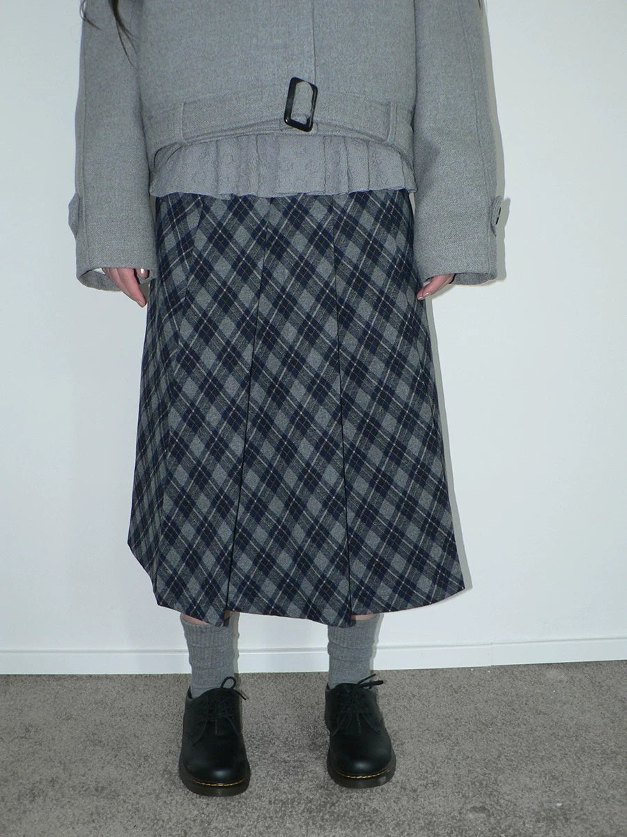 ang project High Waist Lined Vintage Pleated Side Zipper Casual Blue Women Midi Skirt