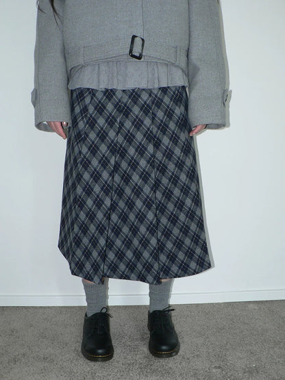 ang project High Waist Lined Vintage Pleated Side Zipper Casual Blue Women Midi Skirt