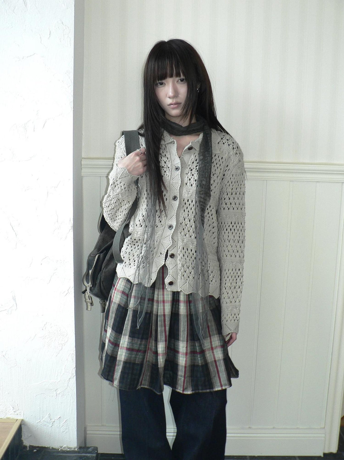 ang project Hollow Out Pointelle Solid Collared Women&