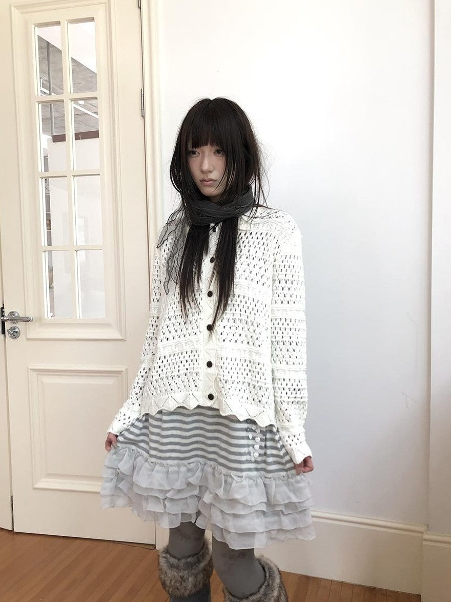 ang project Hollow Out Pointelle Solid Collared Women&
