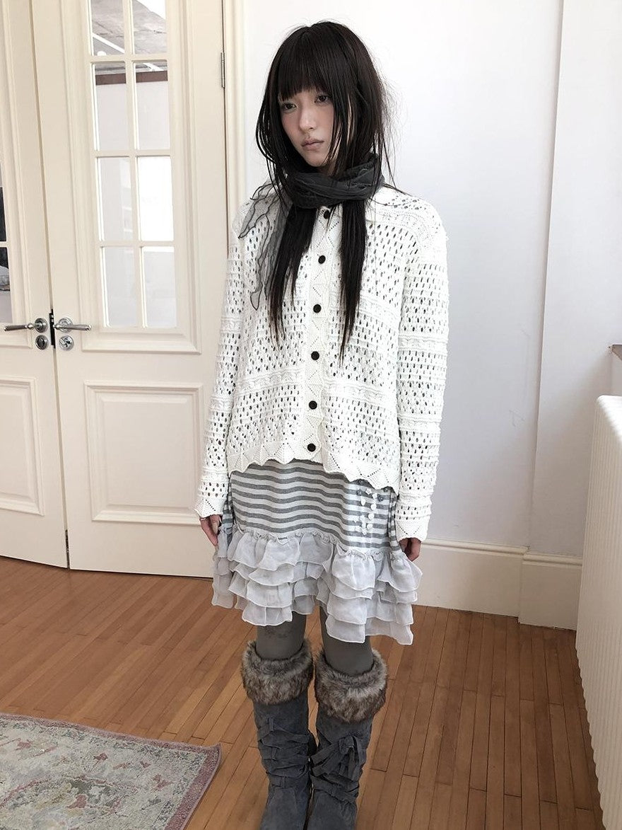 ang project Hollow Out Pointelle Solid Collared Women&