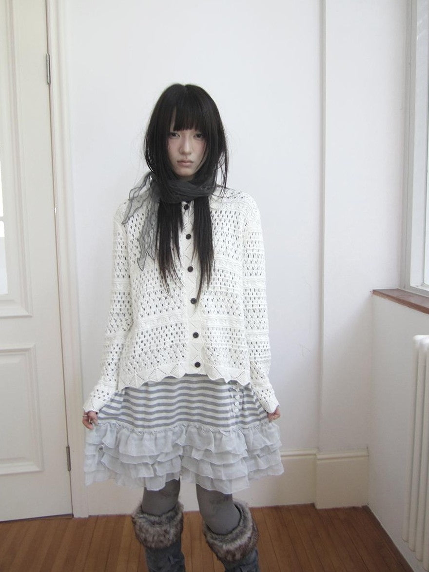 ang project Hollow Out Pointelle Solid Collared Women&