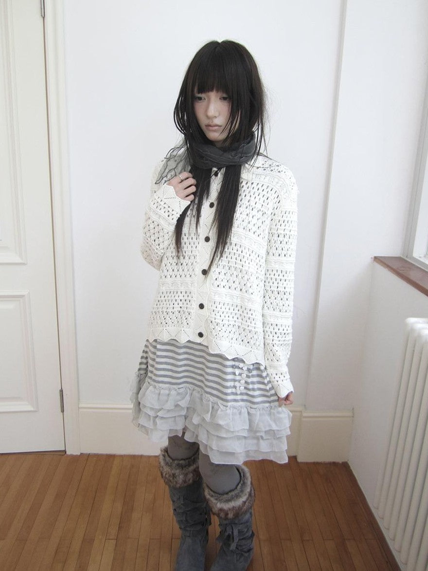 ang project Hollow Out Pointelle Solid Collared Women&