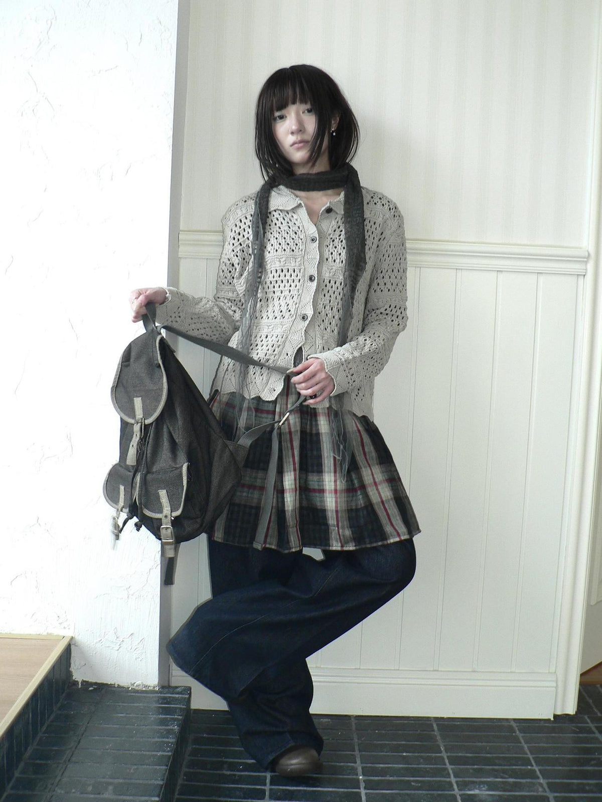 ang project Hollow Out Pointelle Solid Collared Women&