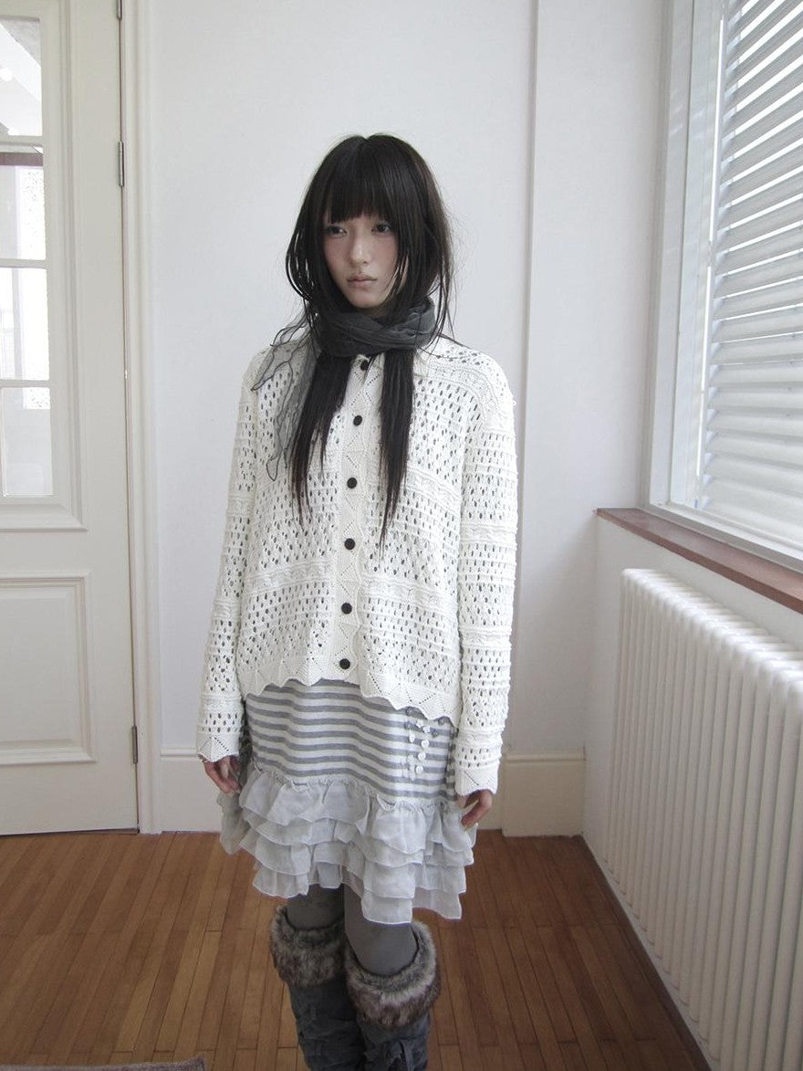 ang project Hollow Out Pointelle Solid Collared Women&