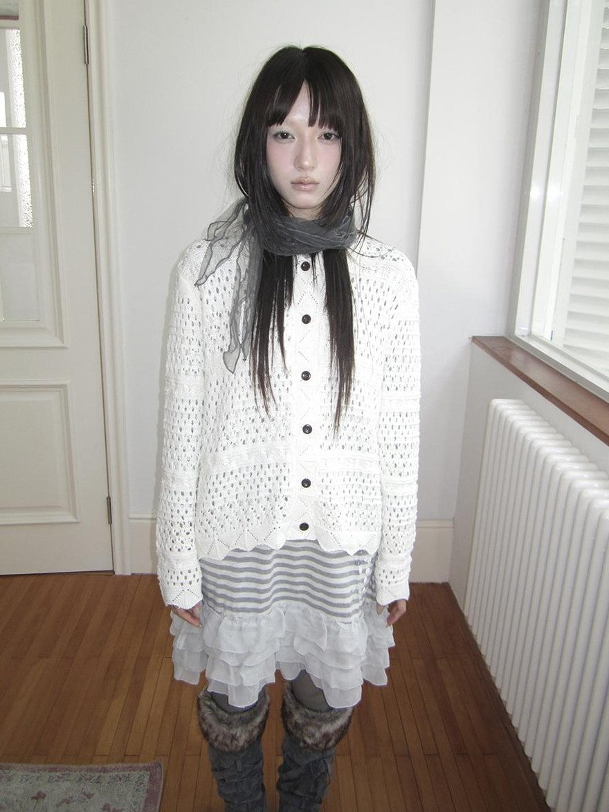 ang project Hollow Out Pointelle Solid Collared Women&