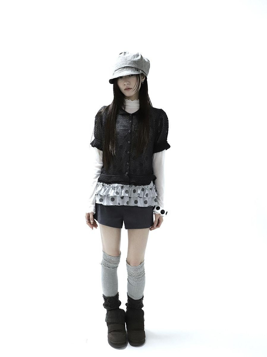 ang project Hollowout Single Button Puff Collar Women&