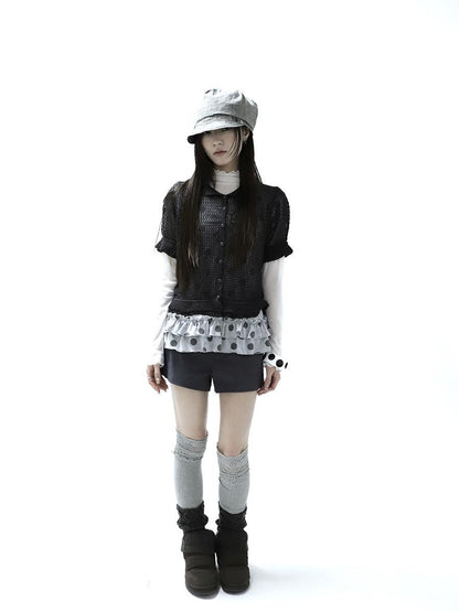 ang project Hollowout Single Button Puff Collar Women&