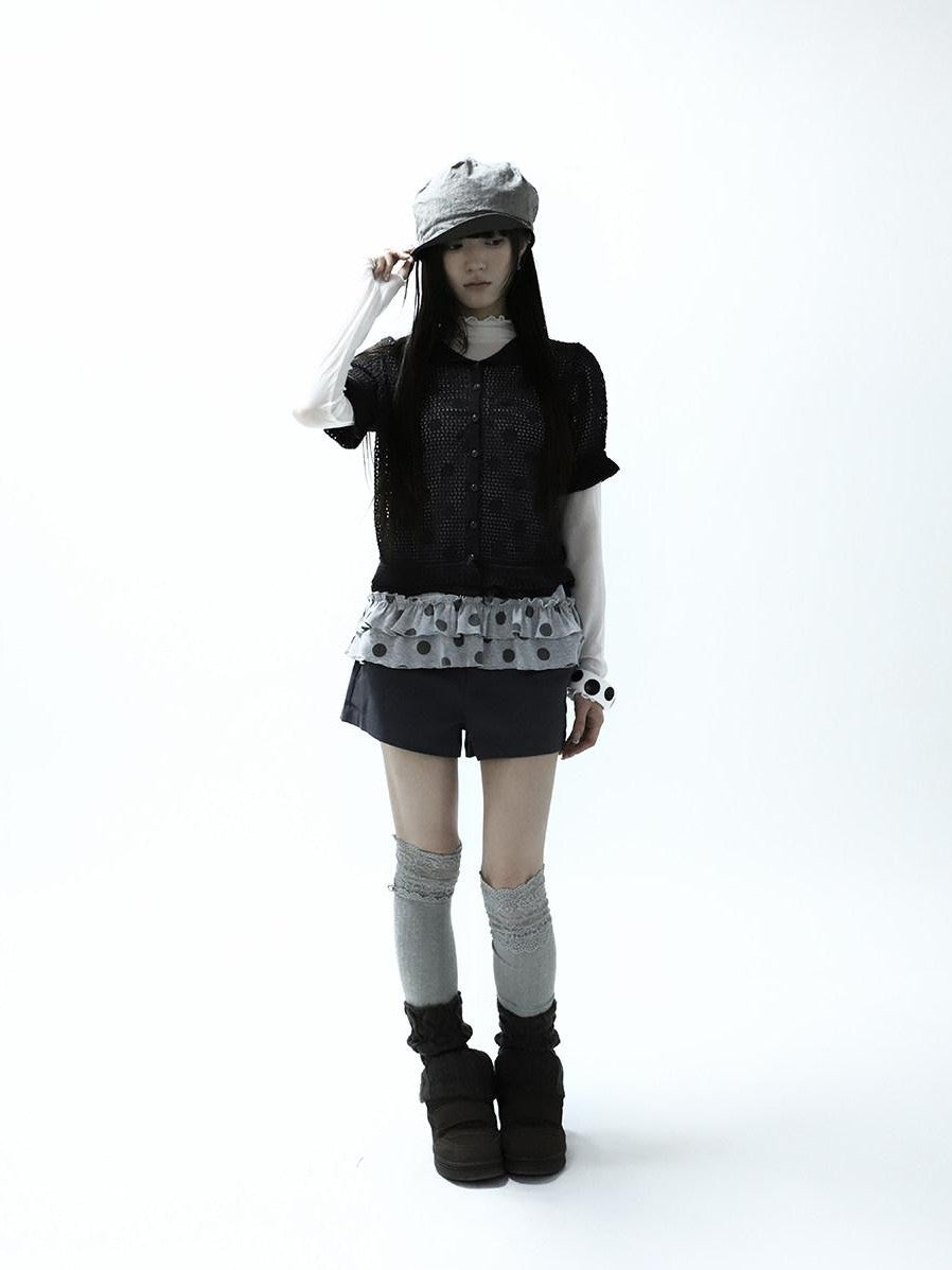 ang project Hollowout Single Button Puff Collar Women&