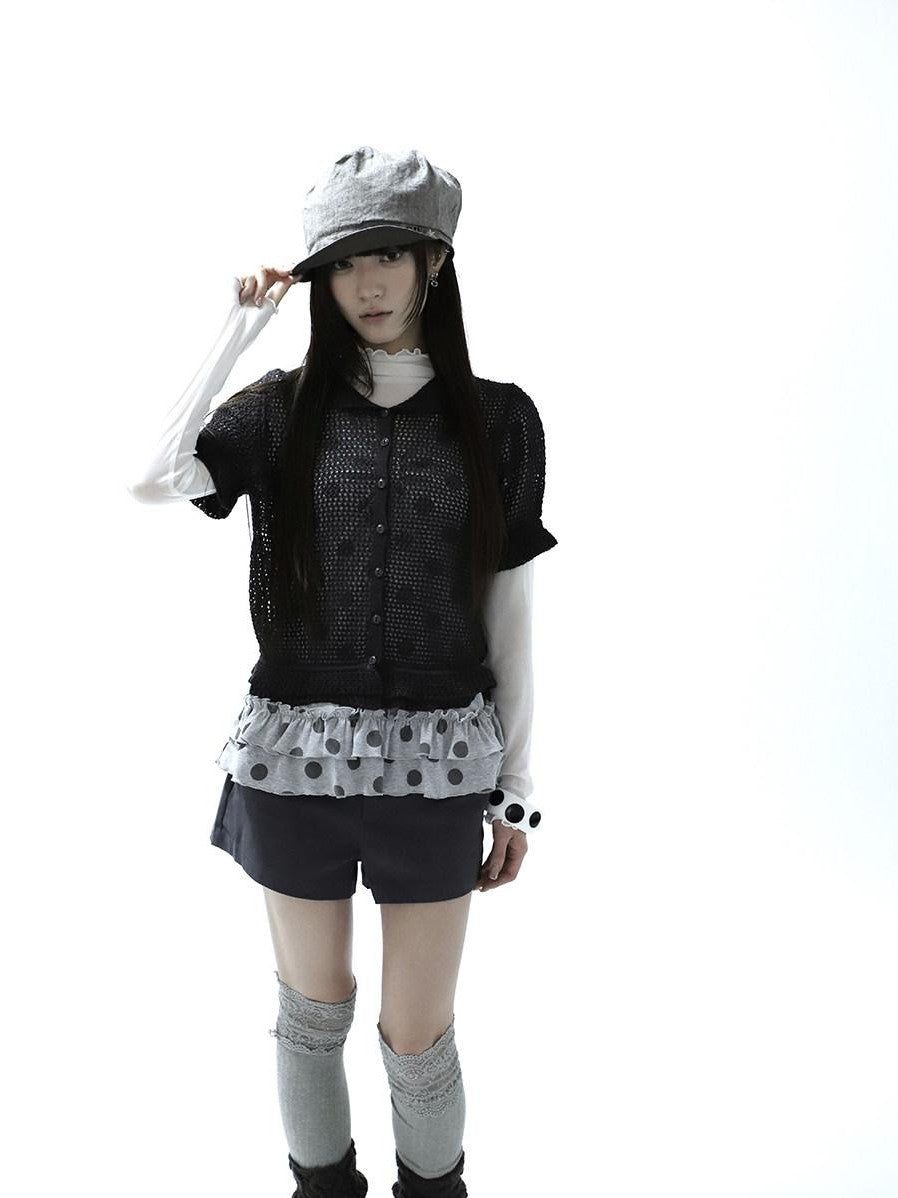 ang project Hollowout Single Button Puff Collar Women&