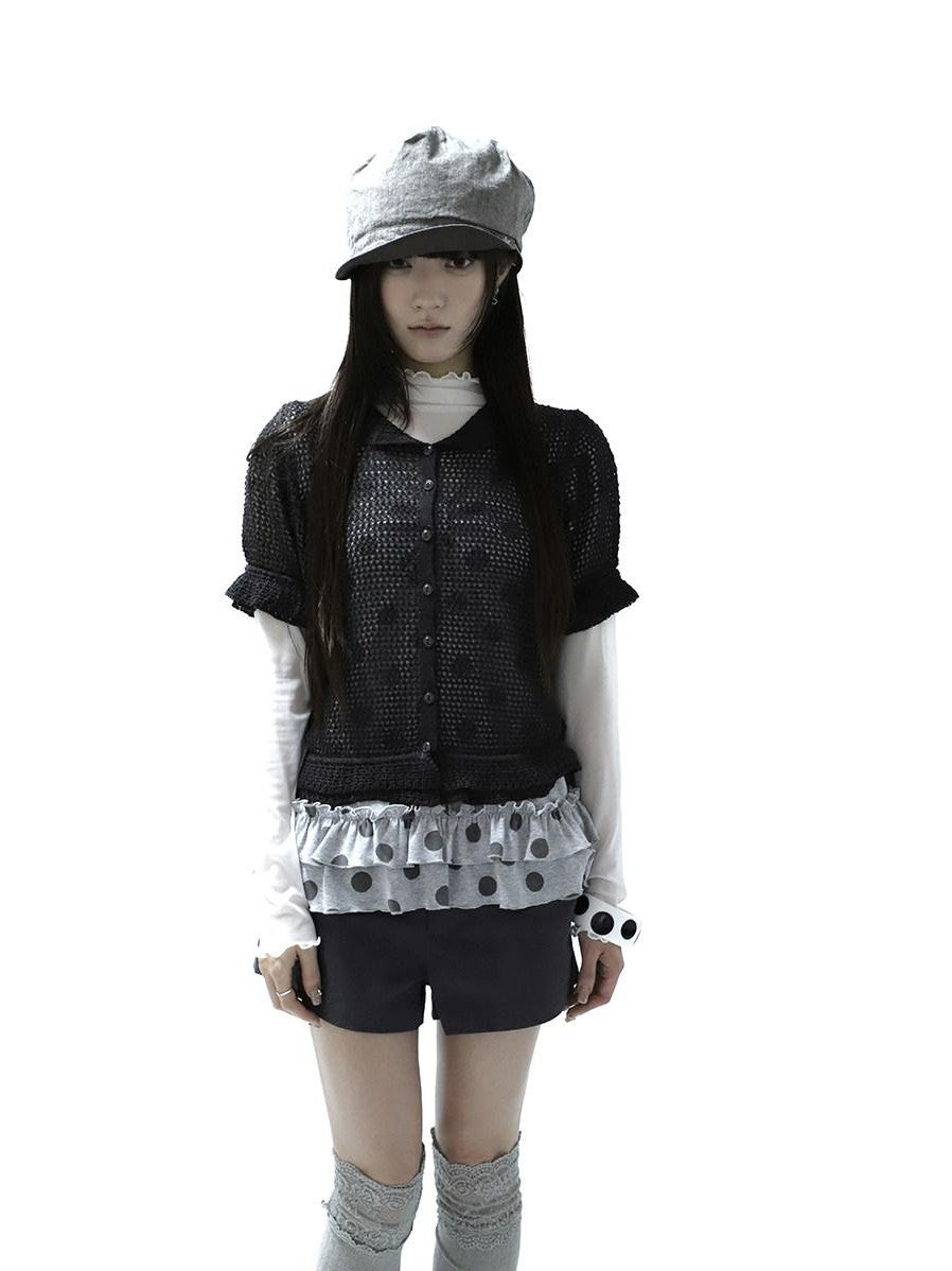 ang project Hollowout Single Button Puff Collar Women&