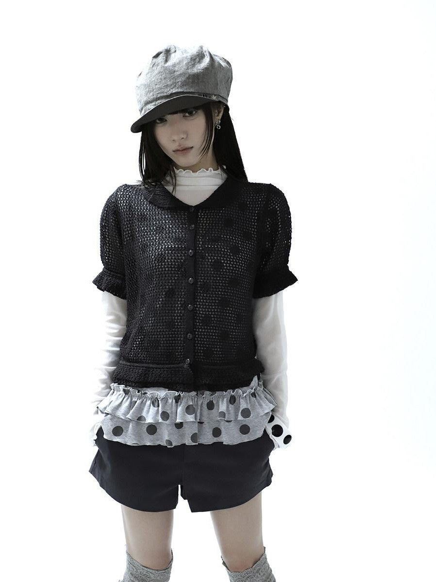 ang project Hollowout Single Button Puff Collar Women&