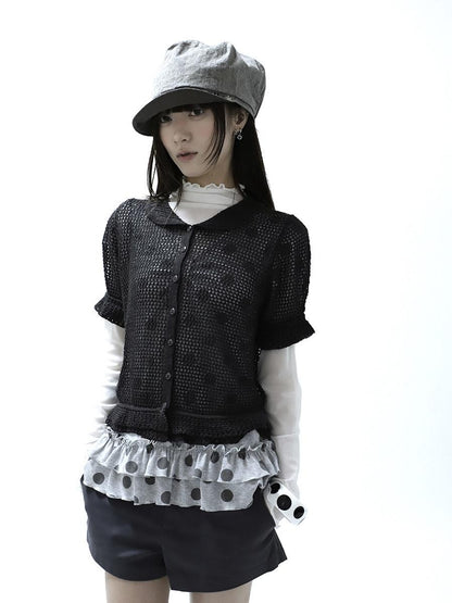 ang project Hollowout Single Button Puff Collar Women&