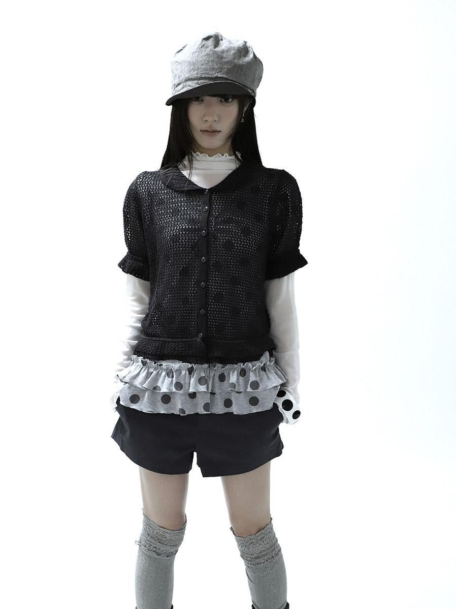 ang project Hollowout Single Button Puff Collar Women&