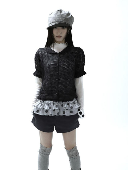 ang project Hollowout Single Button Puff Collar Women&