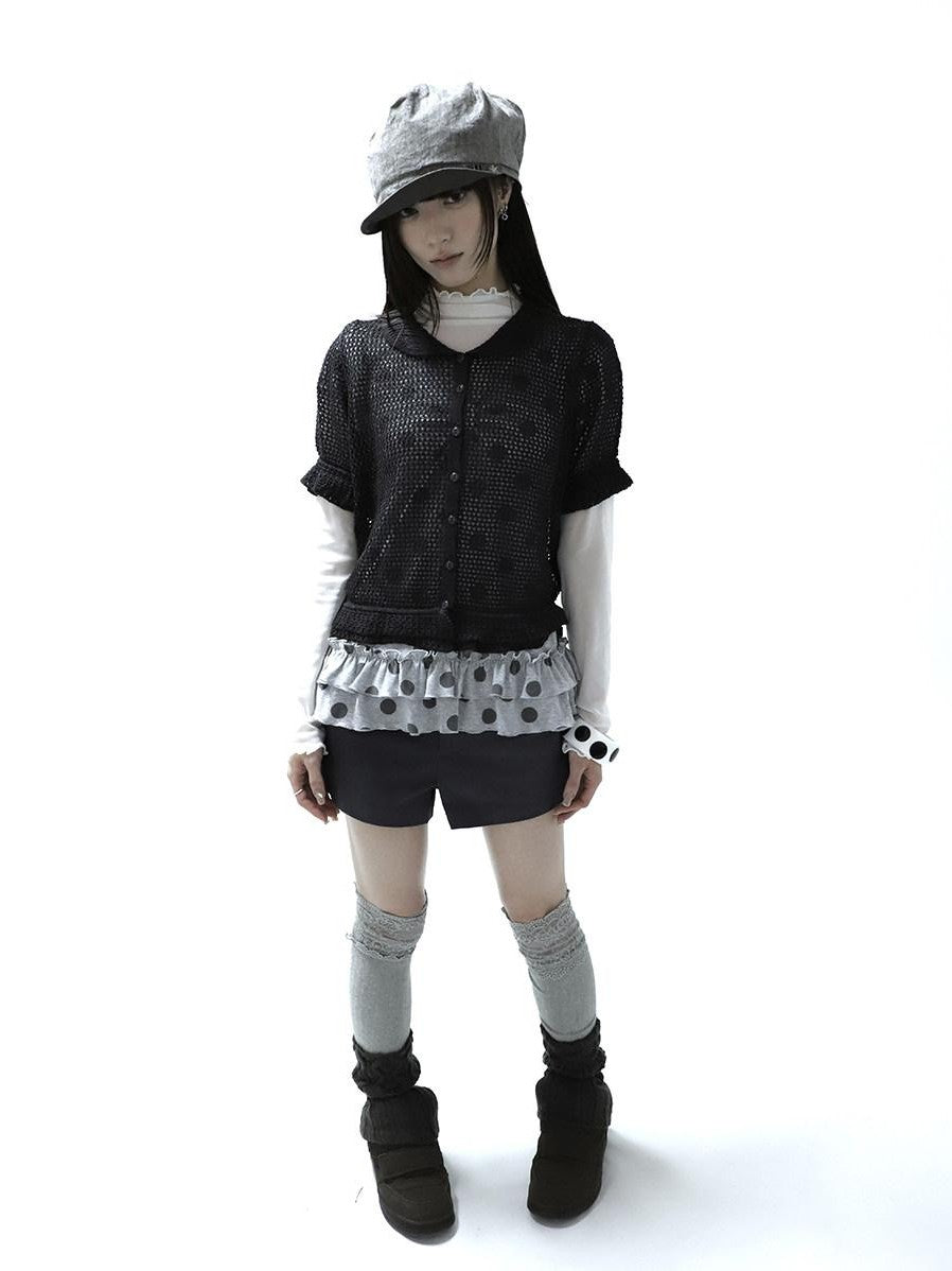 ang project Hollowout Single Button Puff Collar Women&